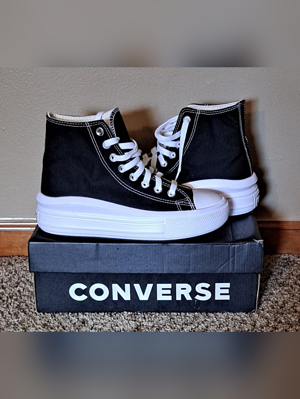 Converse Black & White Classic High Top Platform Sneakers Size 6.5